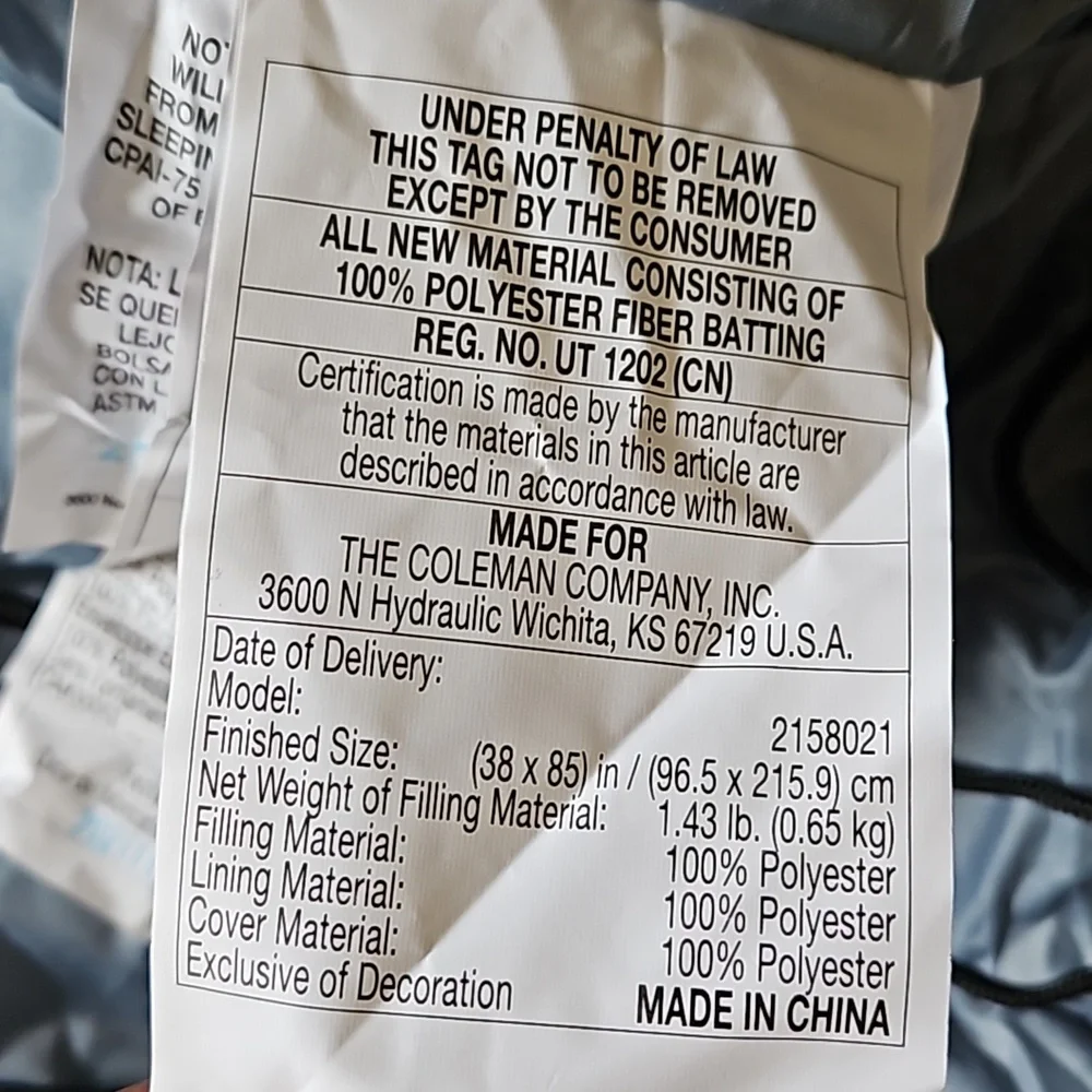 NWOT Coleman Tidelands 50° Big & Tall Mummy Insulated Sleeping Bag. - Picture 12 of 14